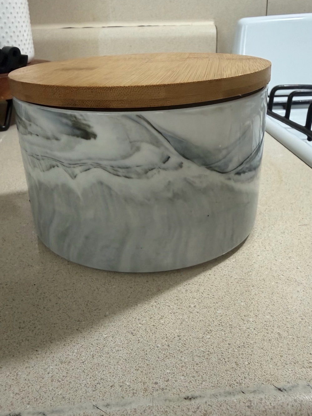 Marble-Pattern Ceramic Canister with Bamboo Lid